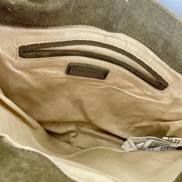 Zara Suede Floral Embroidered Crossbody Bag Olive - Picture 4 of 5
